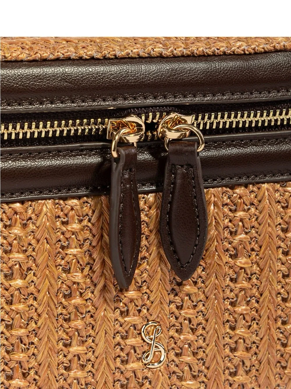 Sam & Libby Woven Joy Raffia Vanity/Train Case w/Brown Trim & Gold Hardware NWT